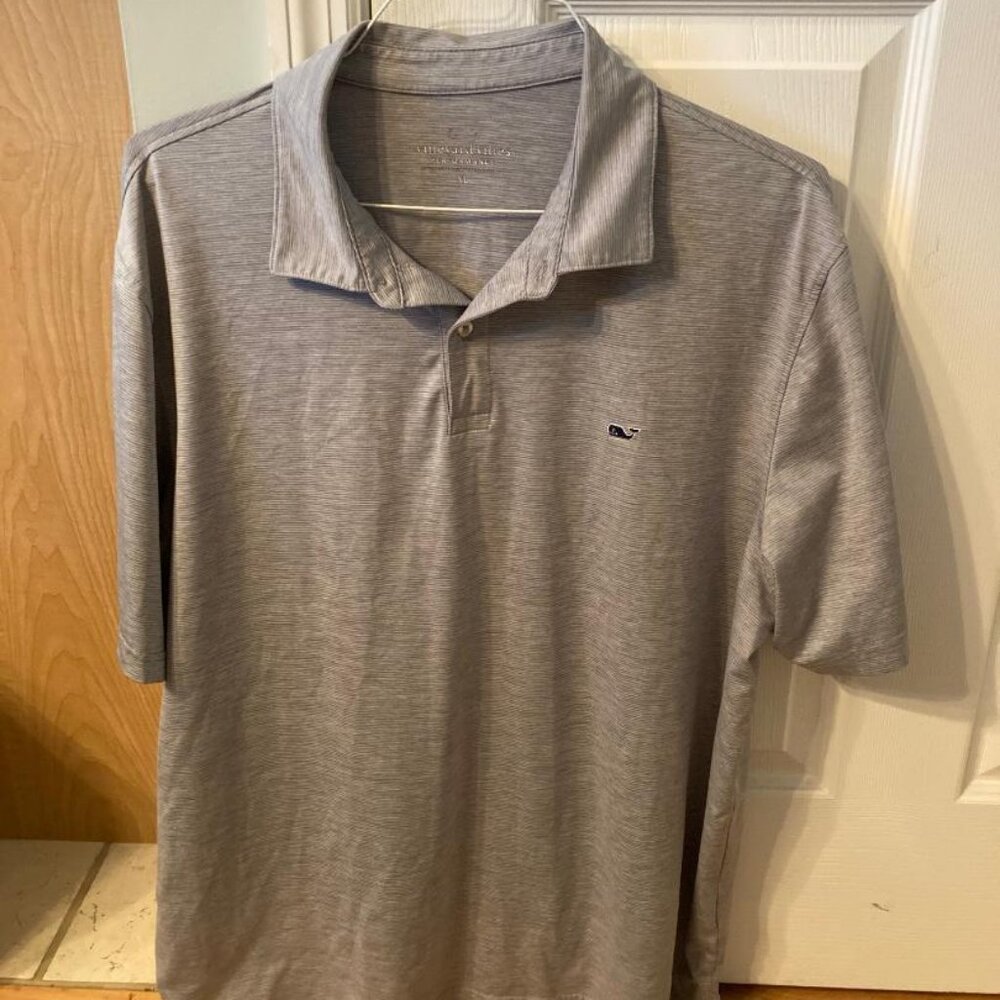 Vineyard Vines Performance Golf Polo Shirt Striped Mens XL Whale Work Gray